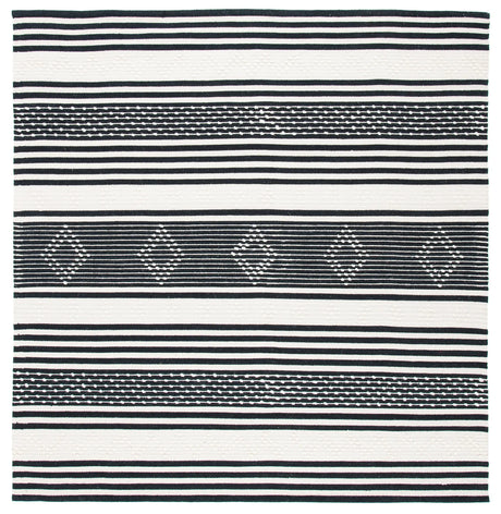 Safavieh Striped Kilim 7'-0" x 7'-0" Rug in Black / Ivory