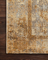 Loloi Mika Mik-11 Ant. Ivory / Copper Rugs - corner on wood