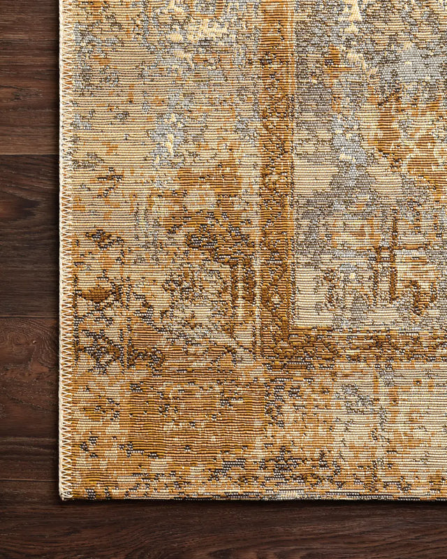Loloi Mika Mik-11 Ant. Ivory / Copper Rugs - corner on wood