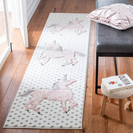 Safavieh Carousel Kids 100 2'-0" x 8'-0" Rug in Ivory Grey / Pink
