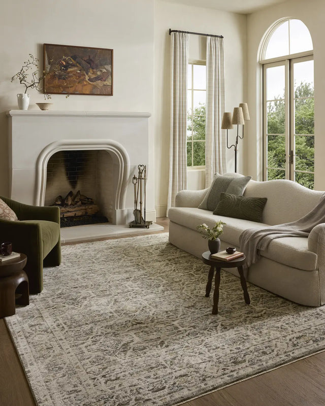 Loloi Clarisse CLS-08 Traditional Power Loomed Olive, Ivory Rug - room scene 3