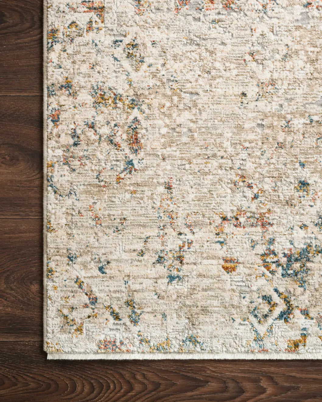 Loloi Theia The-04 Multi/Natural Rug - corner on wood