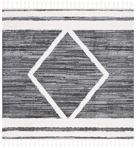 Safavieh Moroccan Tassel Shag 6'-7" x 6'-7" Rug in Black / Ivory