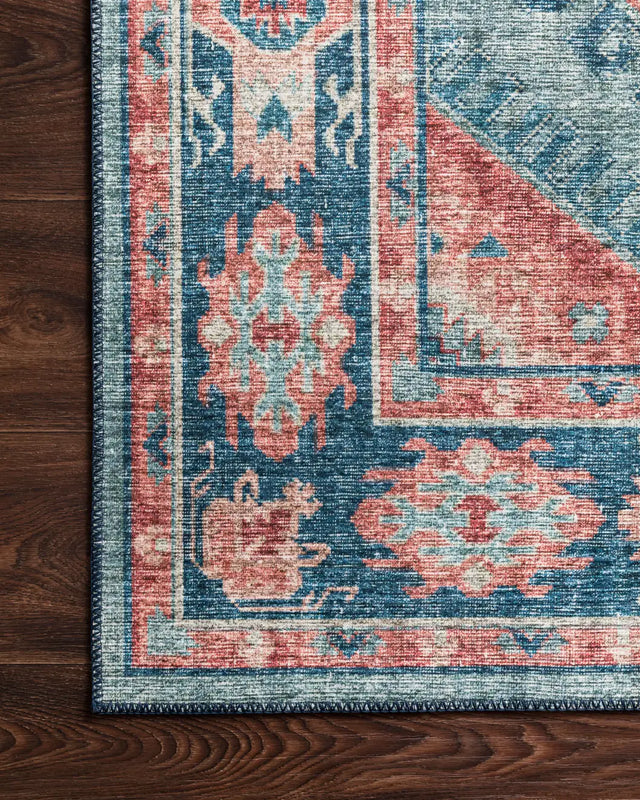Loloi Skye Sky-03 Turquoise/Terracotta Rugs - corner on wood