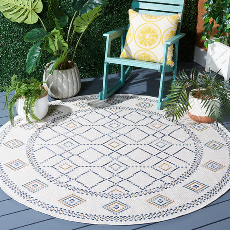 Safavieh Courtyard 6'-7" x 6'-7" Rug in Ivory / Navy Yellow