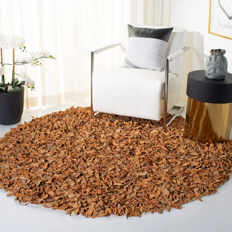 Safavieh Leather Shag 6'-0" x 6'-0" Rug in Light Gold