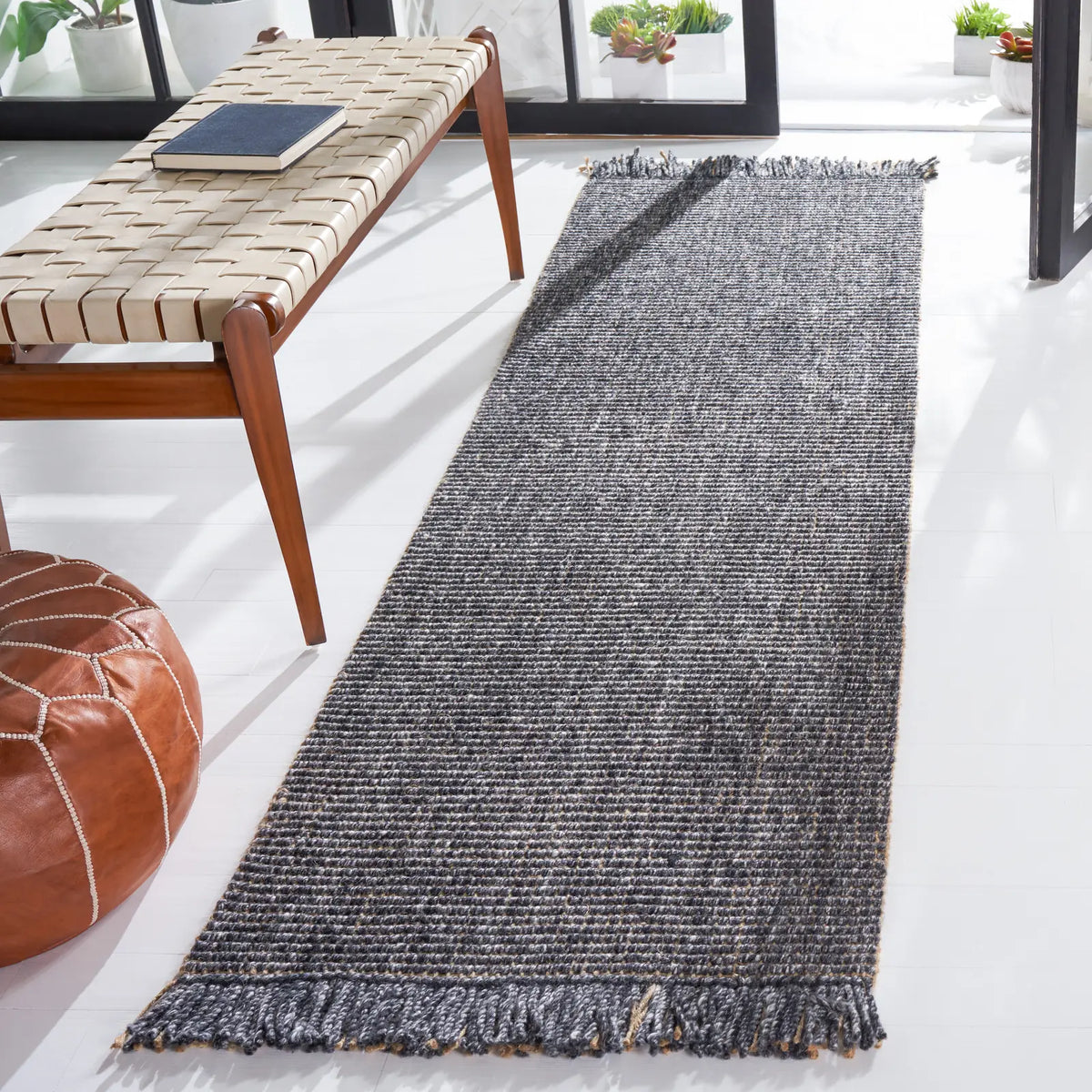 Safavieh Natural Fiber 2'-3" x 10'-0" Rug in Charcoal / Natural