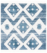 Safavieh Moroccan Tassel Shag 6'-7" x 6'-7" Rug in Blue / Ivory