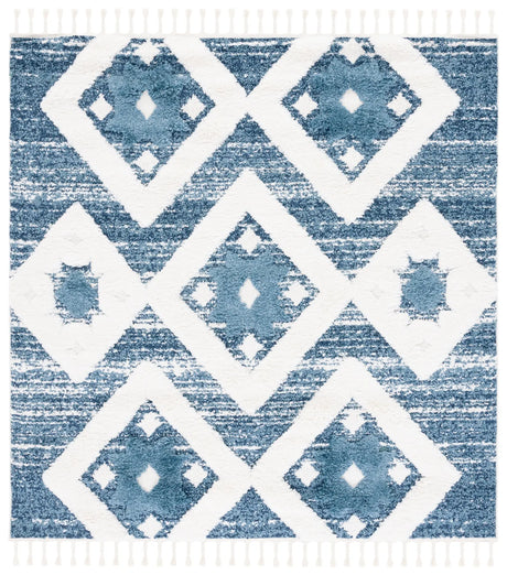 Safavieh Moroccan Tassel Shag 6'-7" x 6'-7" Rug in Blue / Ivory