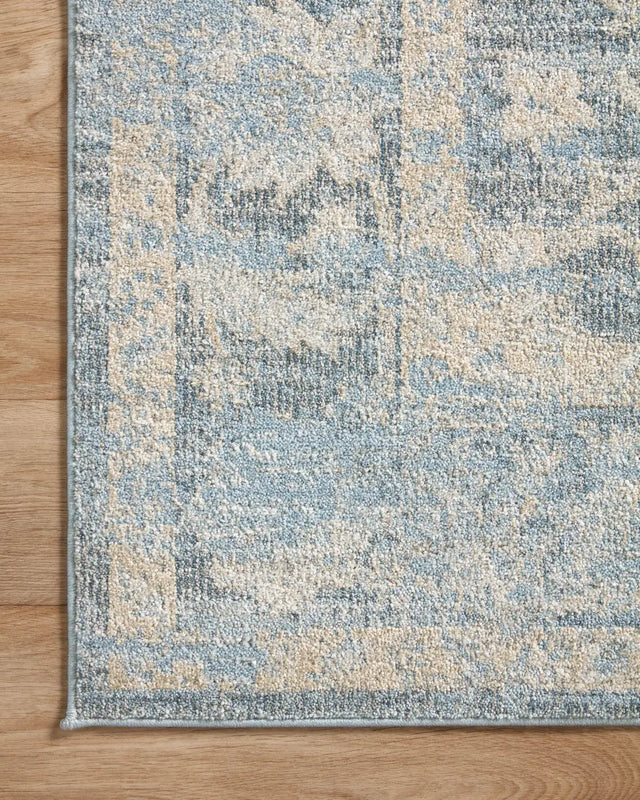 Loloi Odette Odt-03 Sky/Beige Rug - corner on wood