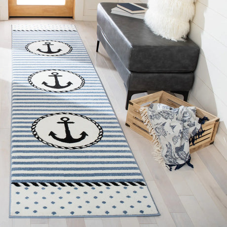Safavieh Carousel Kids 100 2'-3" x 10'-0" Rug in Ivory / Navy