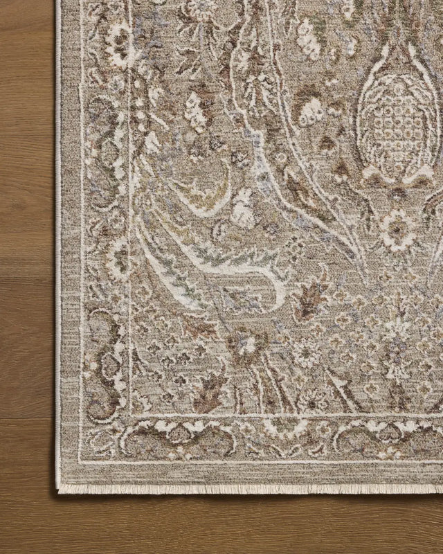 Loloi Aylin AYL-01 Mushroom / Earth Rug - corner on wood
