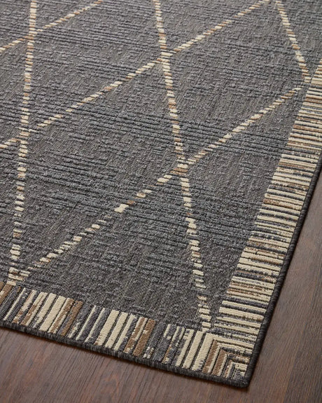 Loloi Rainier Rai-09 Slate/Multi Rug - angled corner on wood
