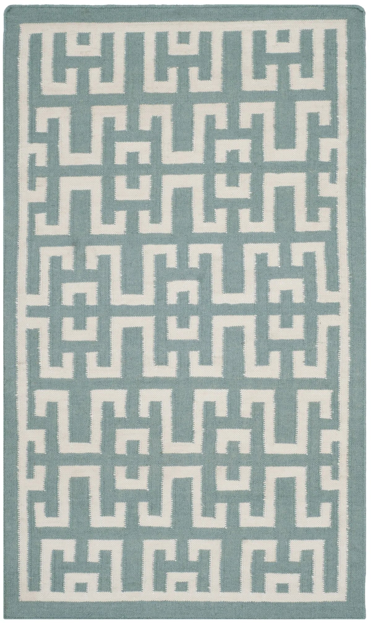 Safavieh Dhurries 3'-0" x 5'-0" Rug in Seafoam / Ivory