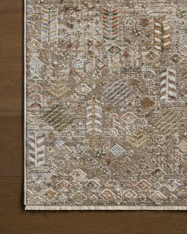 Loloi Aylin AYL-09 Mushroom / Multi Rug - corner on wood