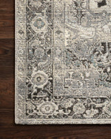 Loloi Mika Mik-01 Grey / Blue Rugs - corner on wood