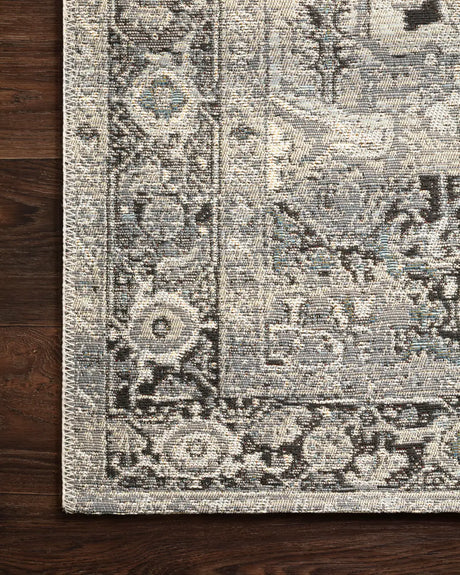 Loloi Mika Mik-01 Grey / Blue Rugs - corner on wood