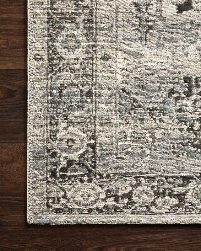 Loloi Mika Mik-01 Grey / Blue Rugs - corner on wood