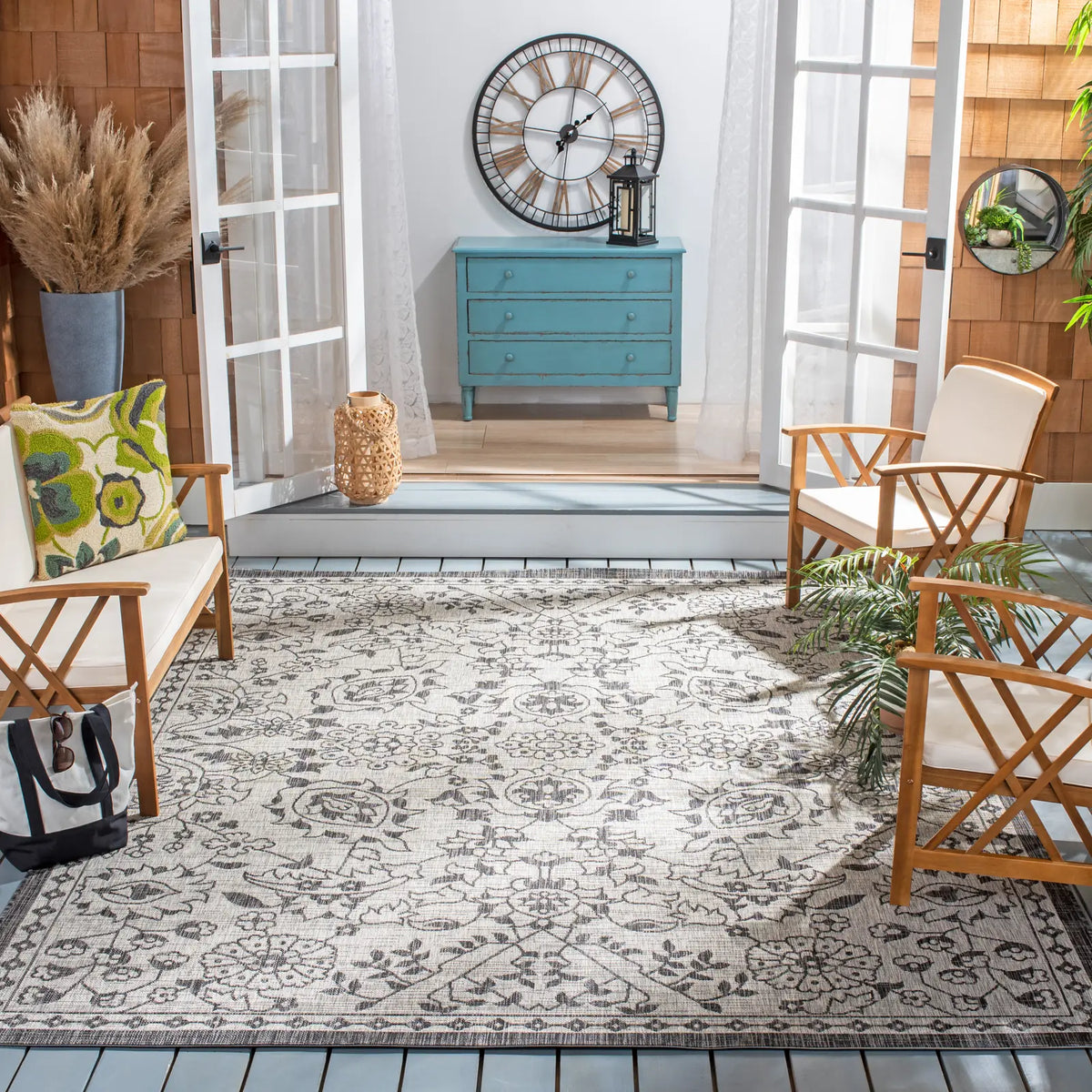 Safavieh Courtyard 8'-0" x 10'-0" Rug in Grey / Black