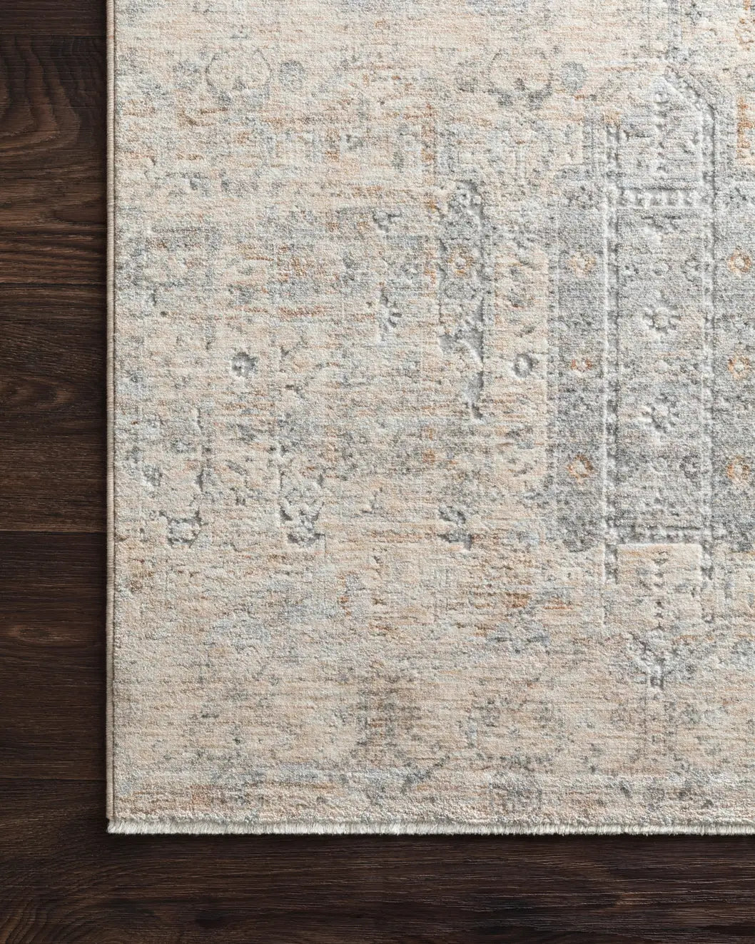 Loloi Pandora Pan-02 Ivory / Mist Rugs - corner on wood