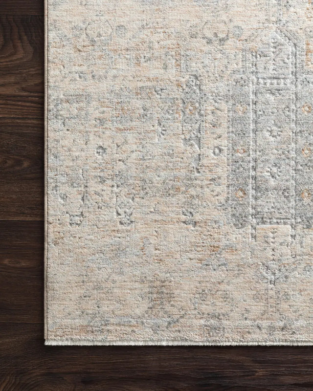 Loloi Pandora Pan-02 Ivory / Mist Rugs - corner on wood