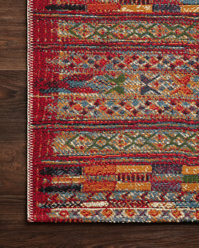 Loloi Mika Mik-09 Red / Multi Rugs - corner on wood