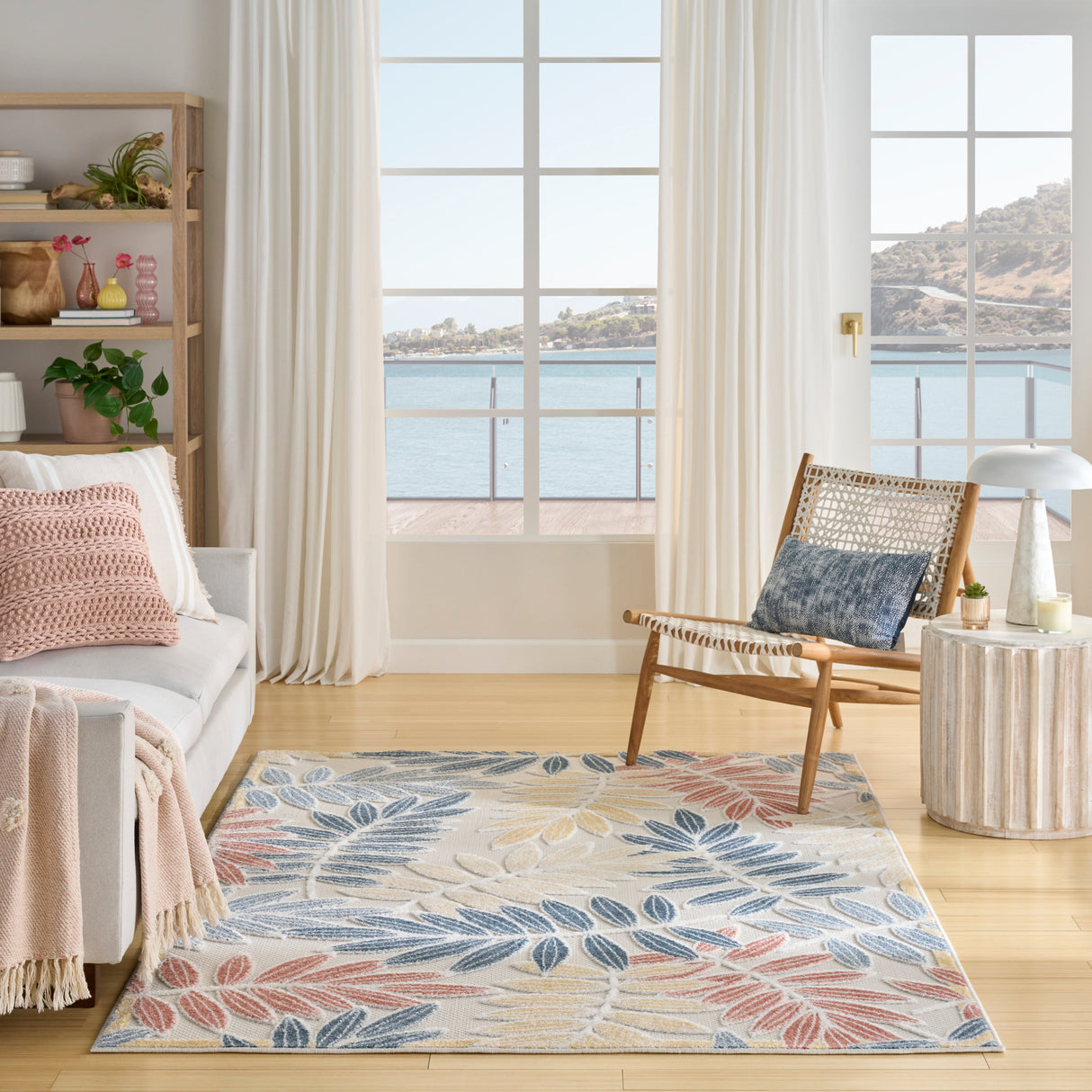 Nourison Aloha ALH18 Machine Made Ivory, Blue Rug