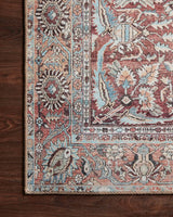 Loloi Wynter Wyn-05 Tomato/Teal Rugs - corner on wood