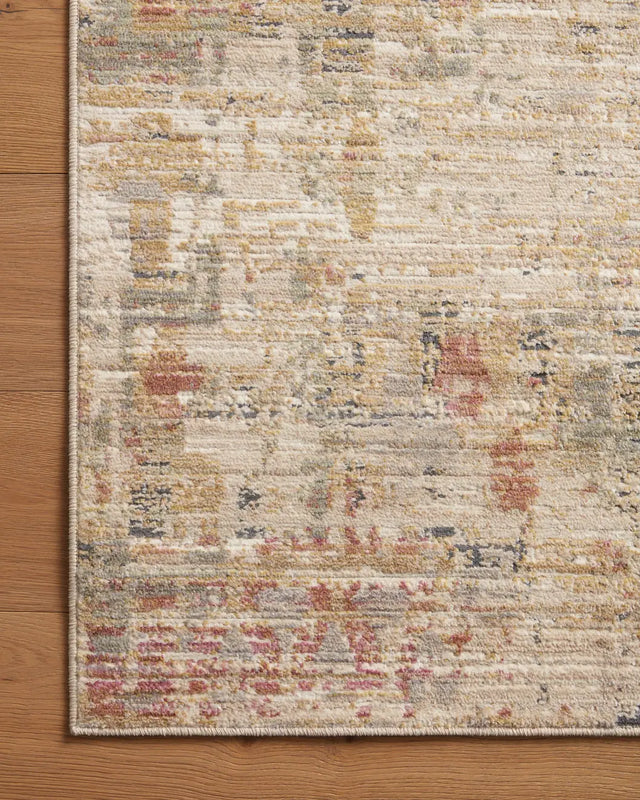 Loloi Arden Ard-04 Sand/Multi Rug - corner on wood