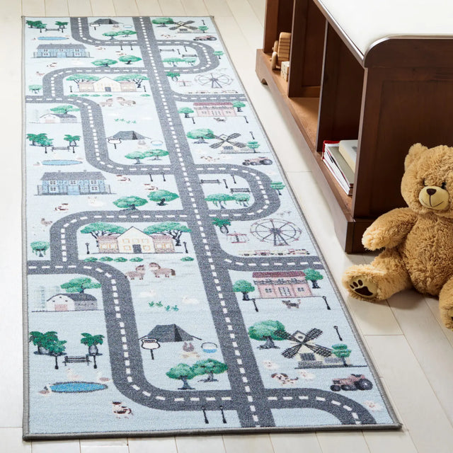 Safavieh Kids Playhouse 200 2'-2" x 6'-0" Rug in Blue / Dark Grey