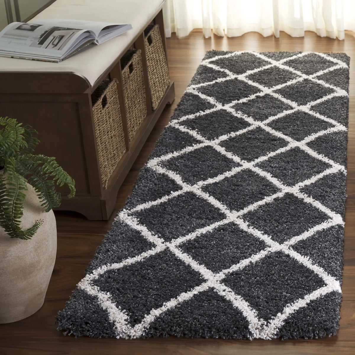 Safavieh Hudson Shag 2'-3" x 8'-0" Rug in Dark Grey / Ivory