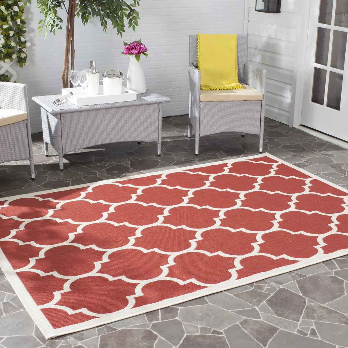 Safavieh Courtyard 5'-3" x 7'-7" Rug in Red / Bone