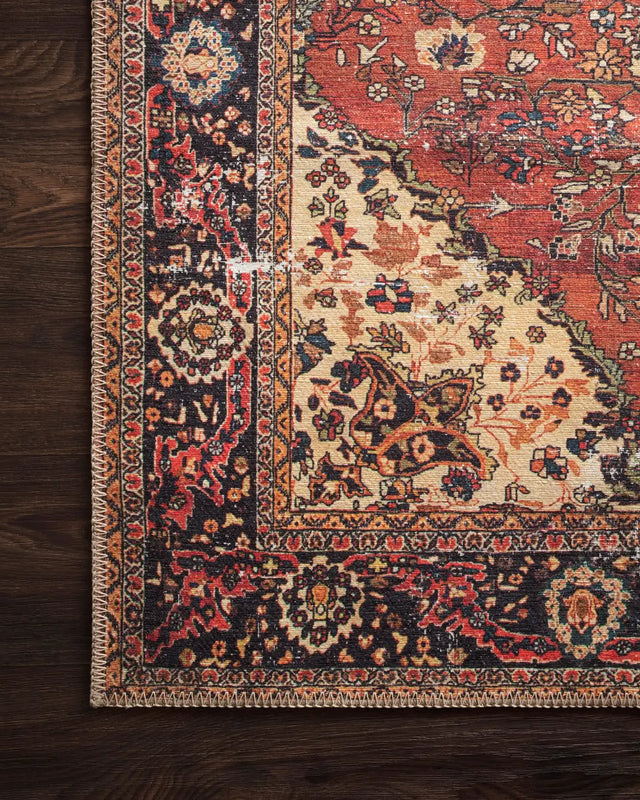 Loloi Loren Lq-07 Red / Navy Rugs - corner on wood