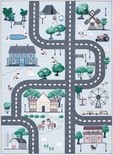 Safavieh Kids Playhouse 200 4'-4" x 6'-0" Rug in Blue / Dark Grey