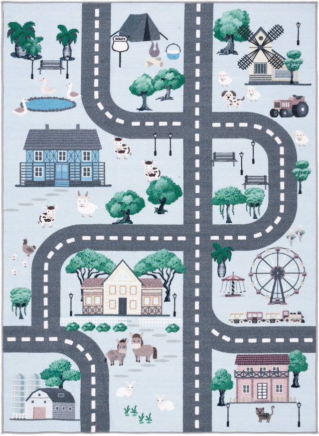 Safavieh Kids Playhouse 200 4'-4" x 6'-0" Rug in Blue / Dark Grey