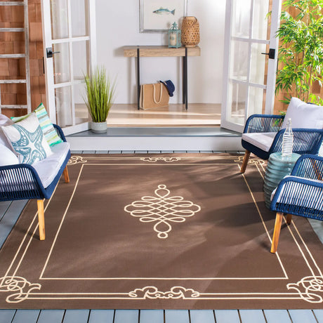 Safavieh Courtyard 6'-7" x 9'-6" Rug in Chocolate / Cream