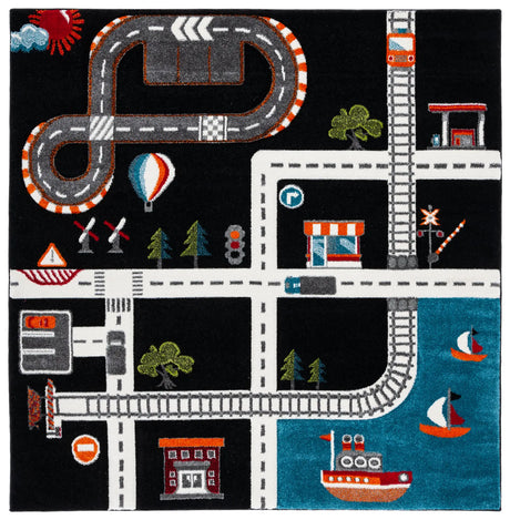 Safavieh Carousel Kids 100 5'-3" x 5'-3" Rug in Black / Ivory