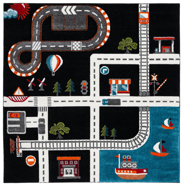 Safavieh Carousel Kids 100 5'-3" x 5'-3" Rug in Black / Ivory