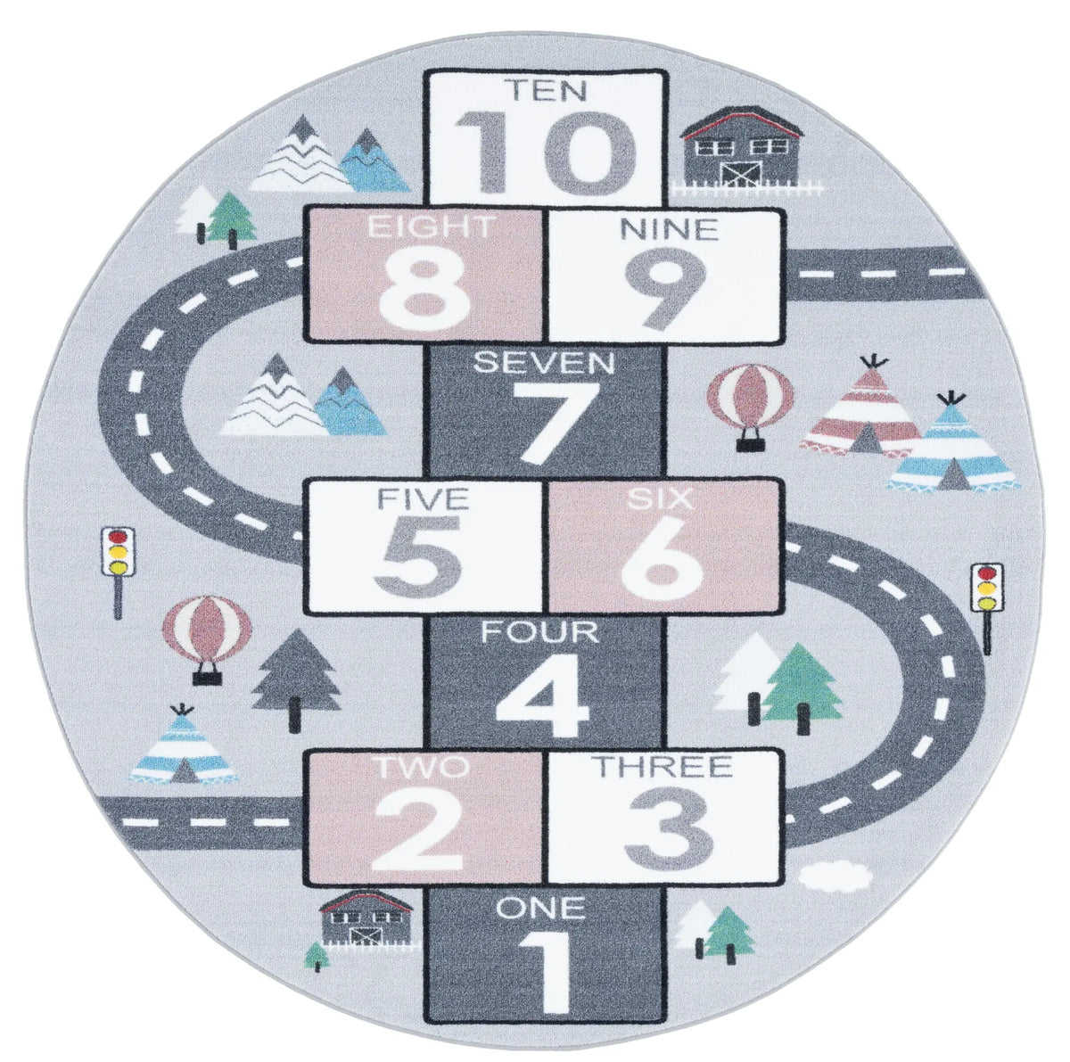 Safavieh Kids Playhouse 200 5'-0" x 5'-0" Rug in Grey / Pink