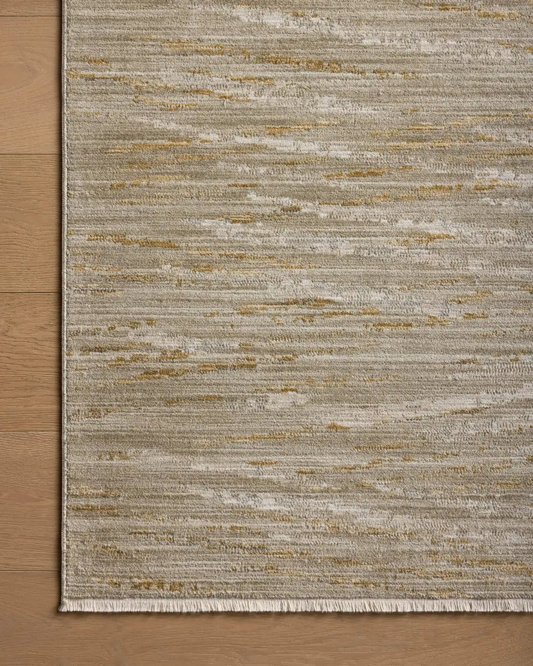 Loloi Wade Wae-01 Sage/Gold Rug - corner on wood