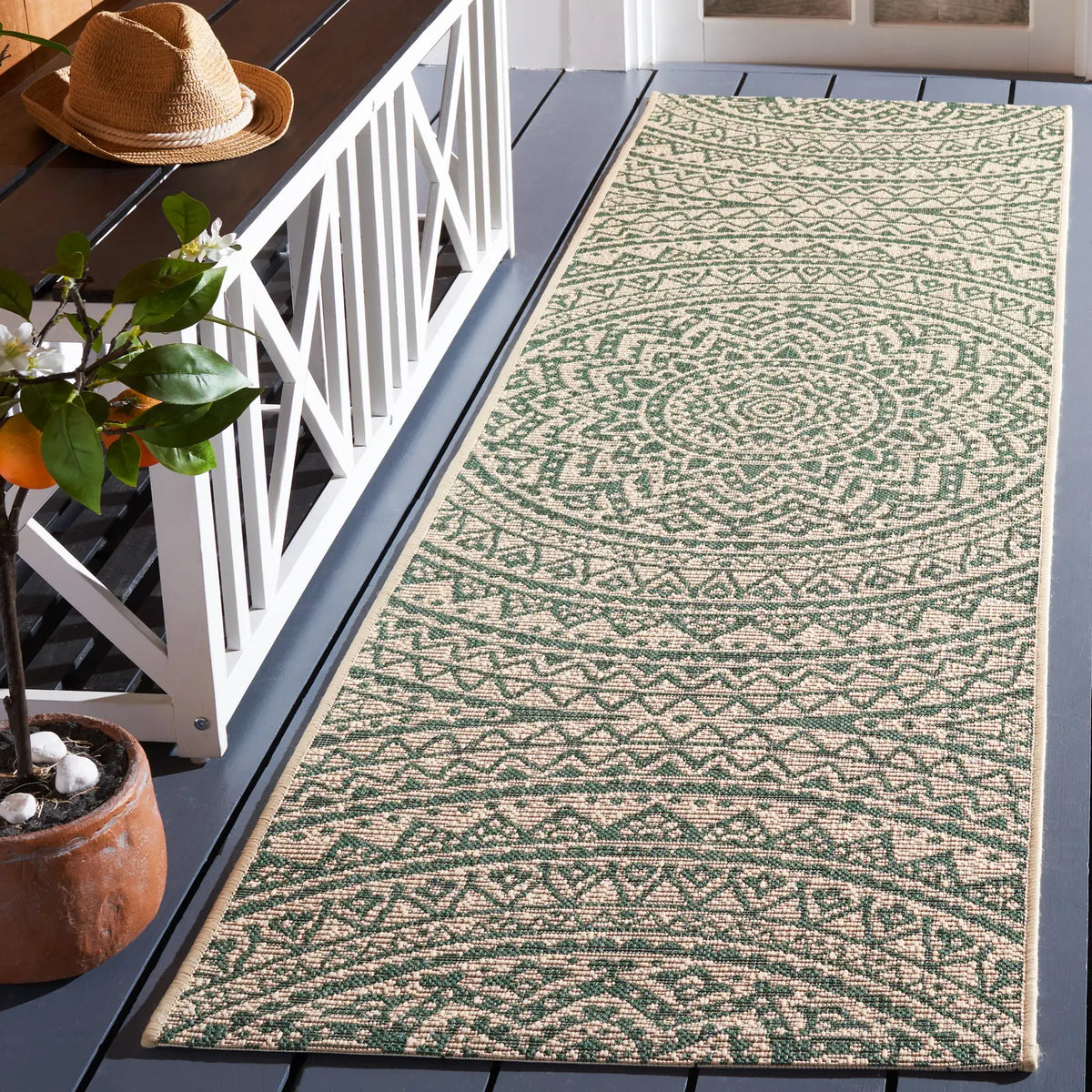 Safavieh Courtyard 2'-3" x 8'-0" Rug in Beige / Dark Green