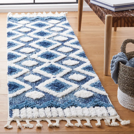 Safavieh Moroccan Tassel Shag 2'-3" x 8'-0" Rug in Blue / Ivory