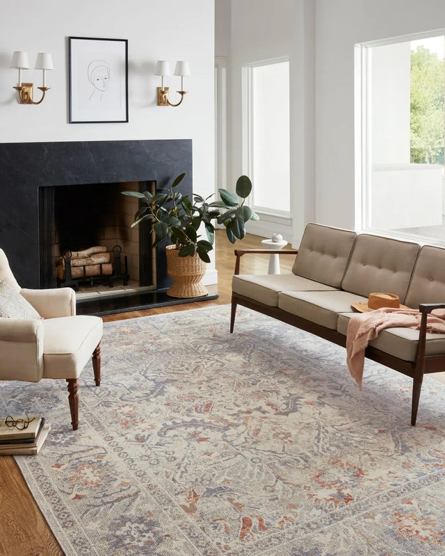 Chris Loves Julia x Loloi Rosemarie ROE-05 Oatmeal / Lavender Rug - room scene 1