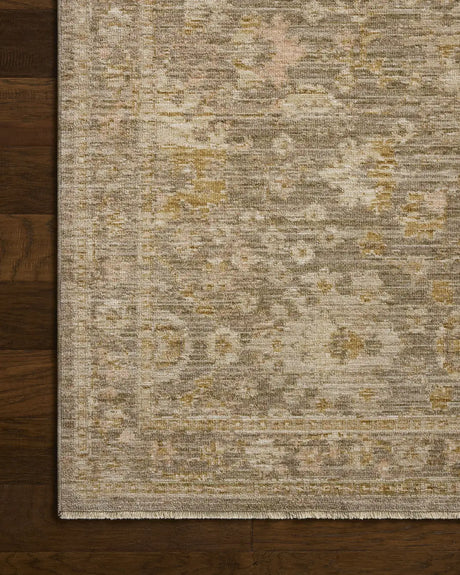 Loloi Elora ELR-04 Traditional Power Loomed Bark, Spice Rug - corner on wood