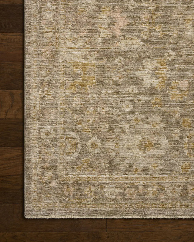 Loloi Elora ELR-04 Traditional Power Loomed Bark, Spice Rug - corner on wood
