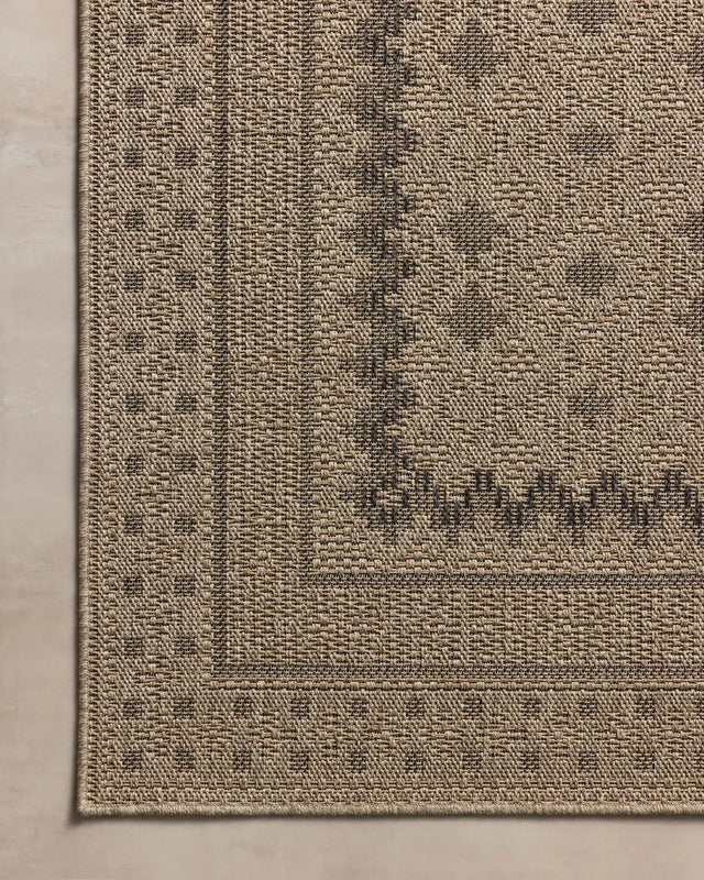 Chris Loves Julia x Loloi Providence PRC-06 Charcoal / Dove Rug - corner on wood