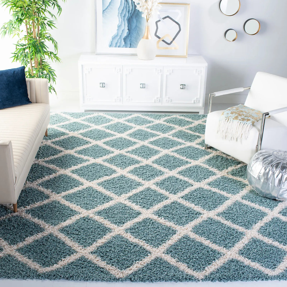 Safavieh Sgd-Dallas Shag 6'-0" x 9'-0" Rug in Seafoam / Ivory