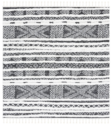 Safavieh Moroccan Tassel Shag 6'-7" x 6'-7" Rug in Black / Ivory
