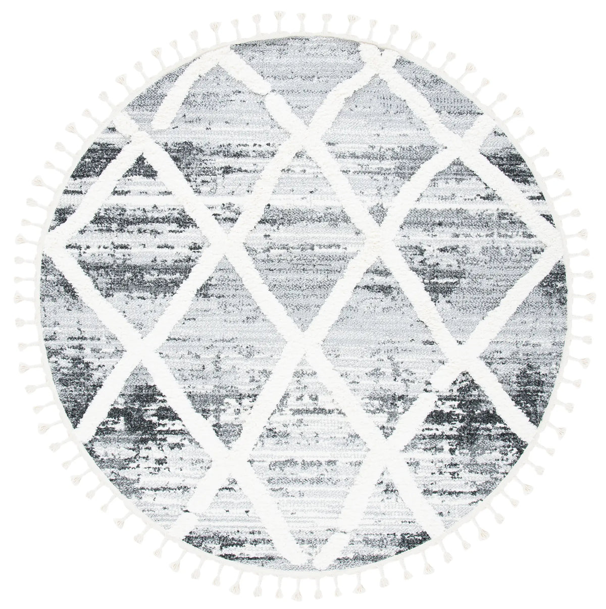 Safavieh Moroccan Tassel Shag 6'-7" x 6'-7" Rug in Grey / Ivory