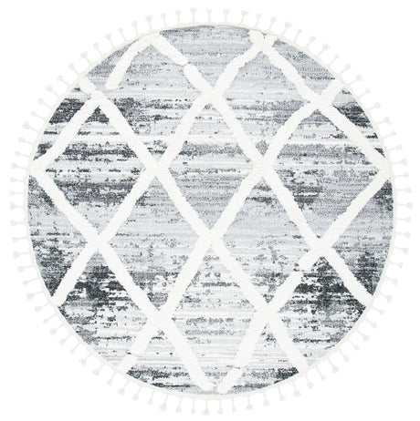 Safavieh Moroccan Tassel Shag 6'-7" x 6'-7" Rug in Grey / Ivory